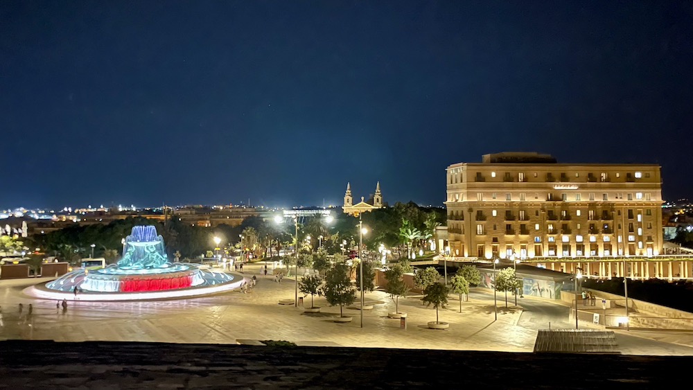 View of Valletta fountain at night Malta
