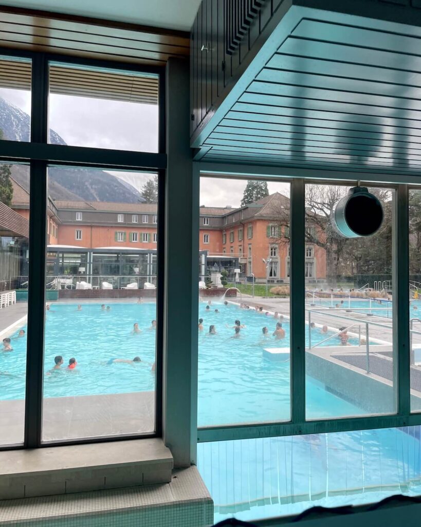 Outdoor thermal pool at les Bains de Lavey