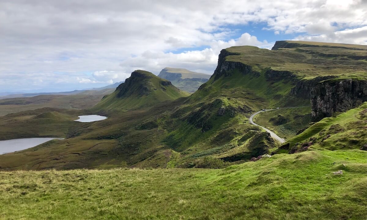 Quiraing view of cliffs and lochs - Isle of Skye Scotland