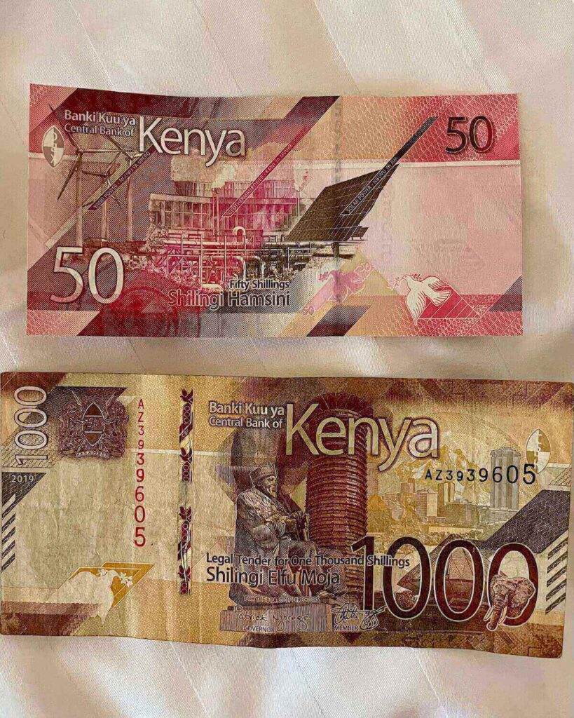 Kenyan shillings in cash - 2 notes in 50 and 1000