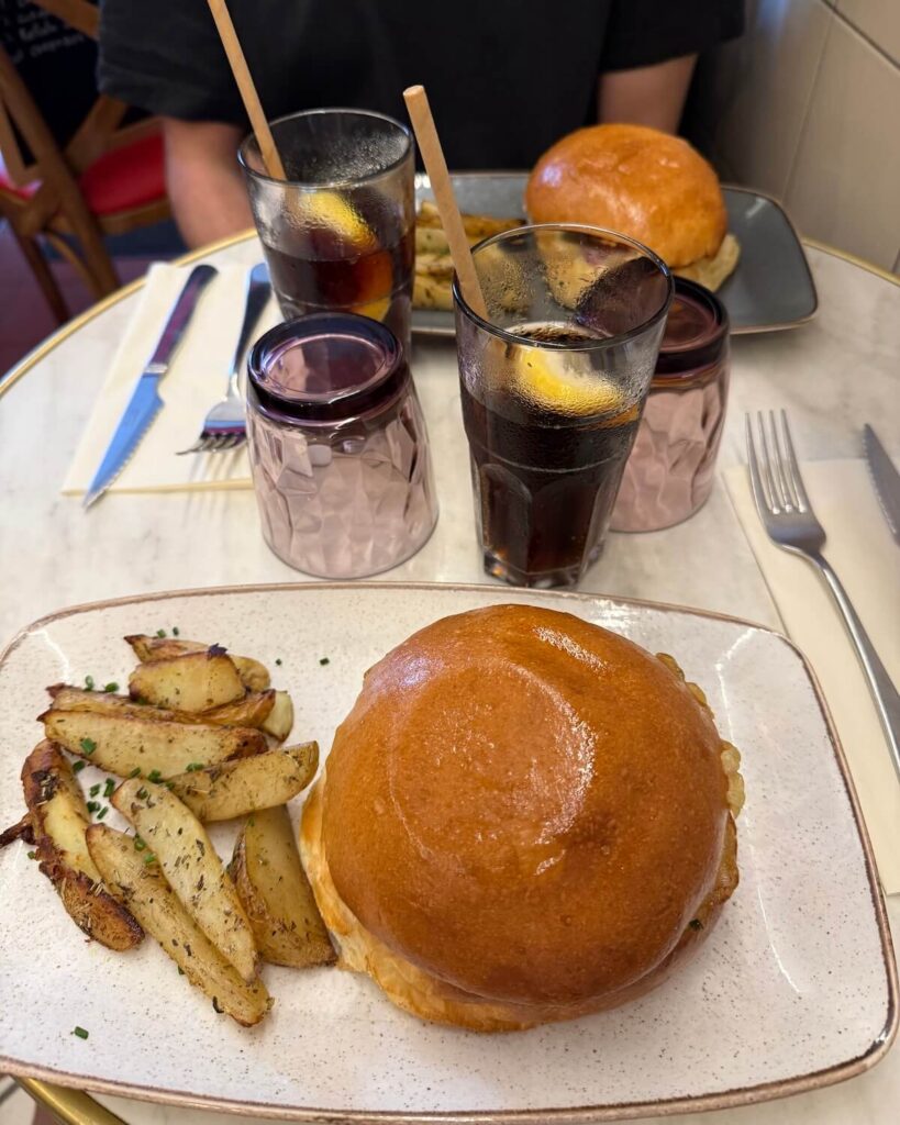 Burger, fries and a coke at Le Zinc restaurant in Antibes