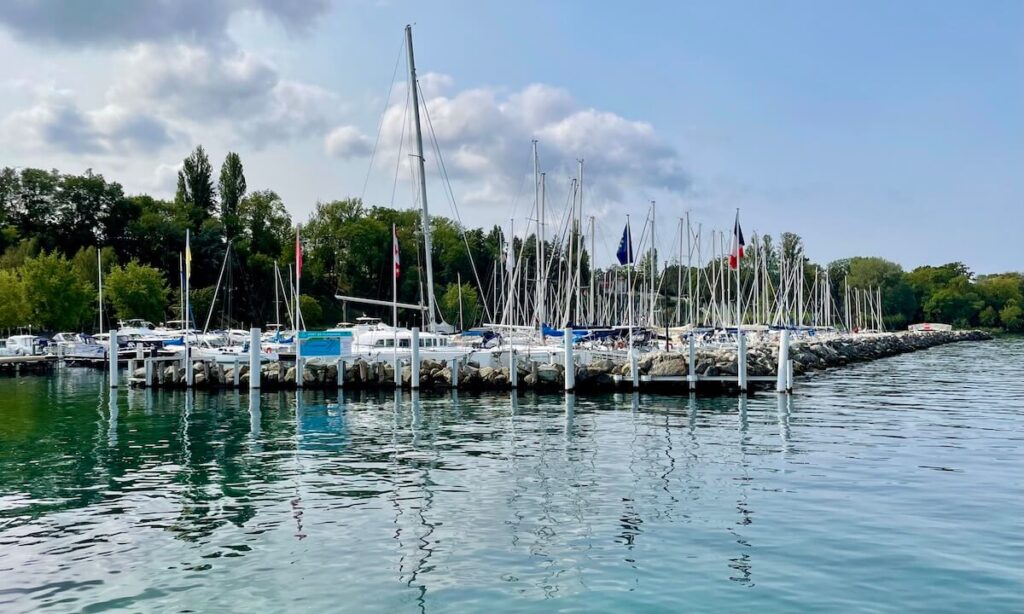 Port de Plaisance with sailing boats and trees in background