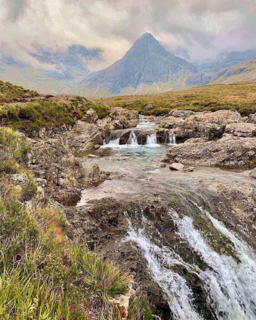 Fairy Pools with mountain in background - Isle of Skye Scotland
