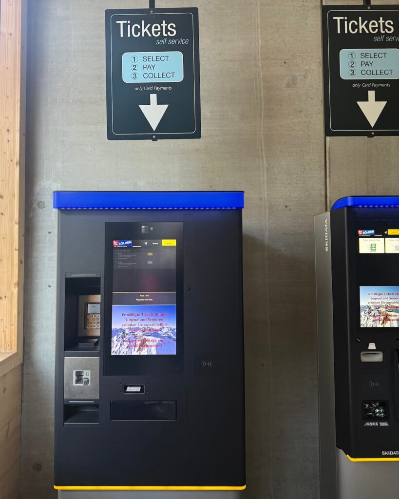 Self-service ticket collection machine for Solden lift tickets