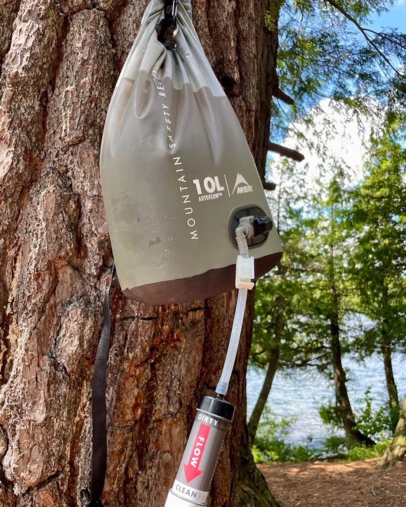 Water filtration system for backcountry camping in Algonquin Park