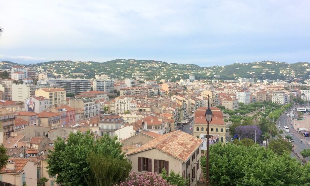Cannes viewpoint from above looking over orange rooftops and old town