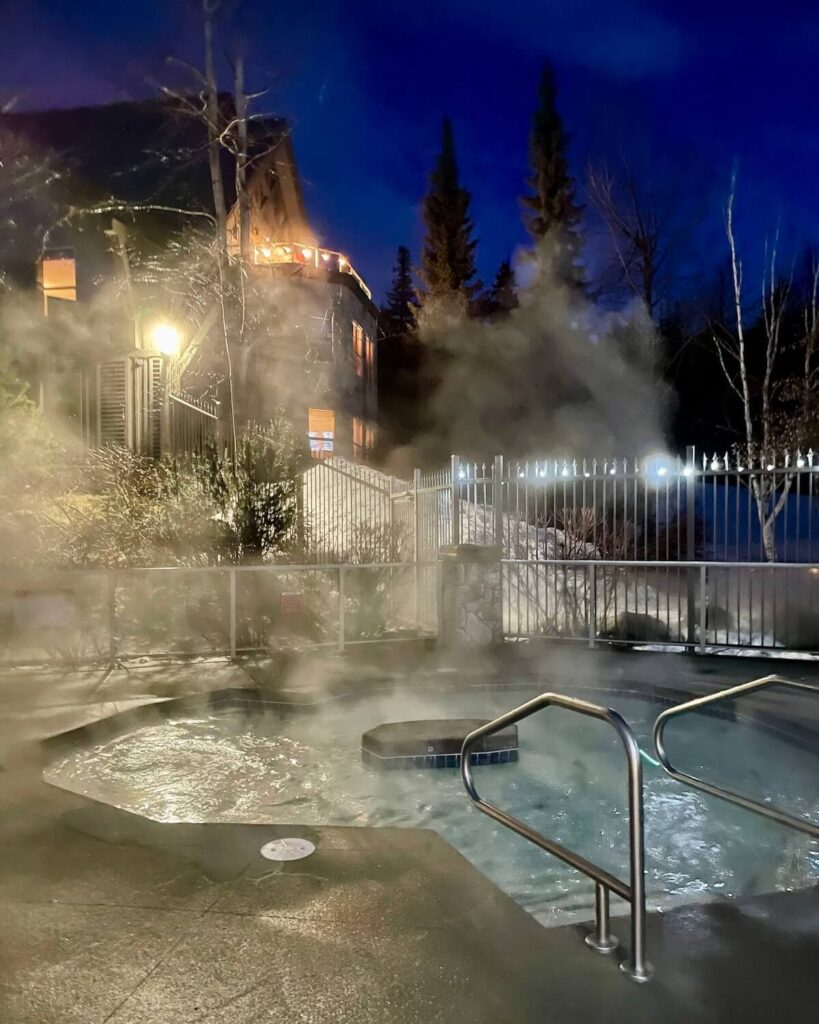 Hot tub with steam at ski in ski out accommodation in Whistler Blackcomb