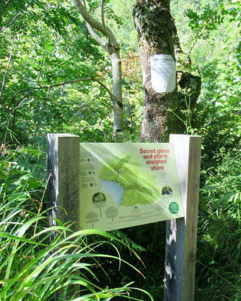 Falls of Rha - sign showing where to turn _secret glens and storm sculpted shore