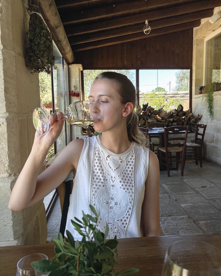 Drinking wine in Puglia Italy